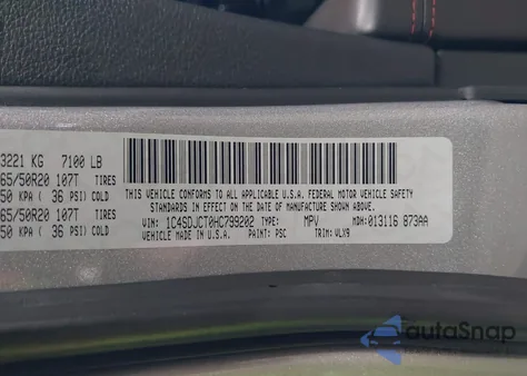 2017 Dodge Durango R/T z USA, uszkodzony, nr VIN 1C4SDJCT0HC799202